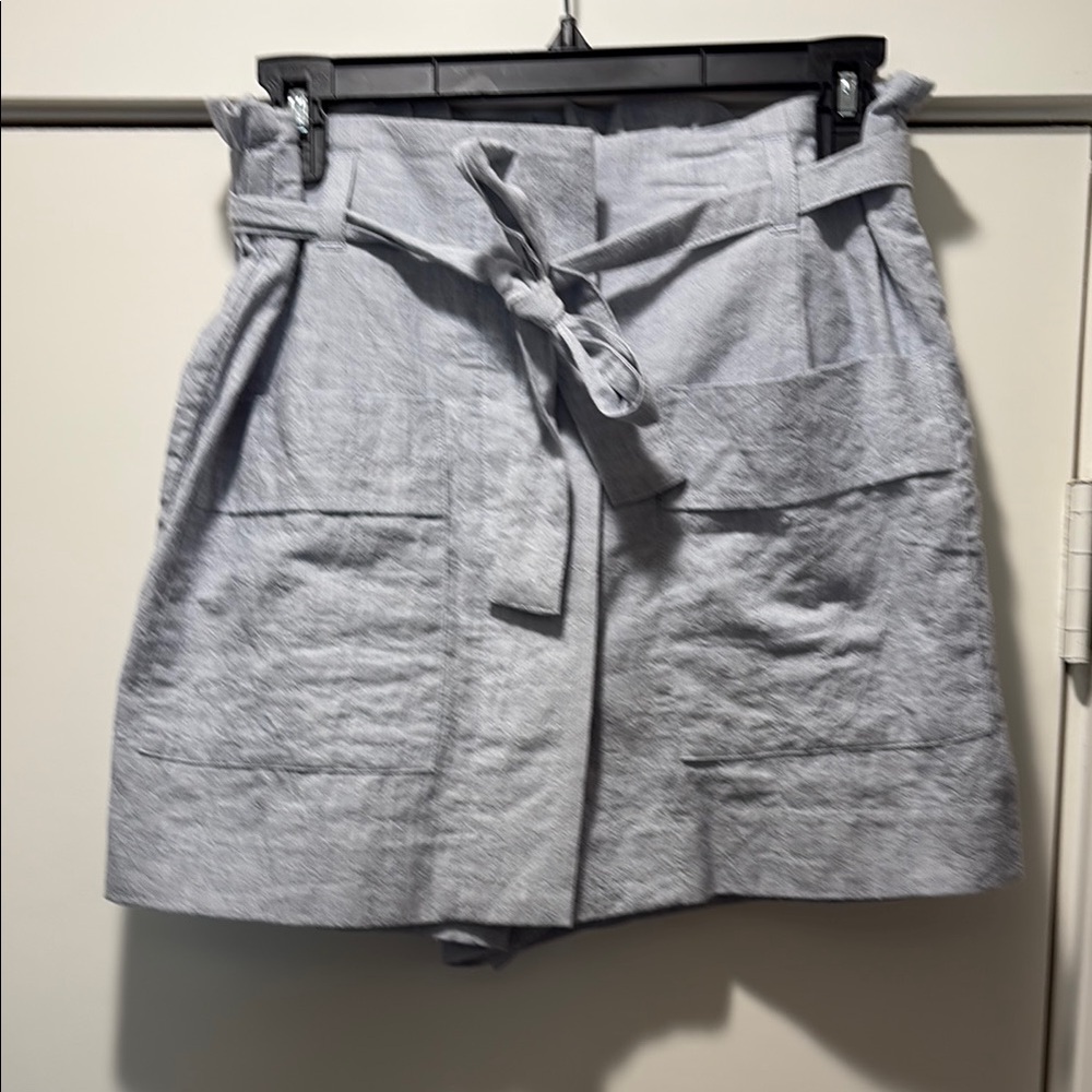 Light Gray Tie-Waist Linen Blend Skort